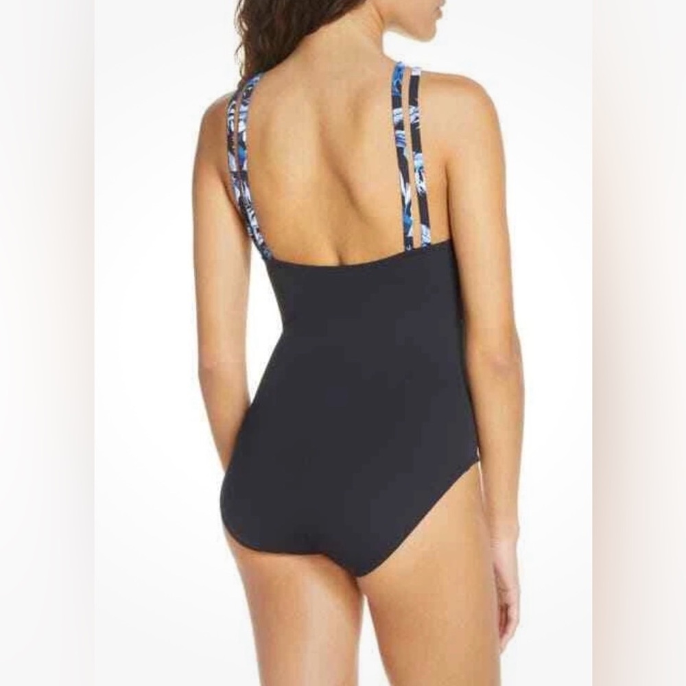 Tommy Bahama Black and Blue Floral One Piece Keyhole Swimsuit - Picture 5 of 5